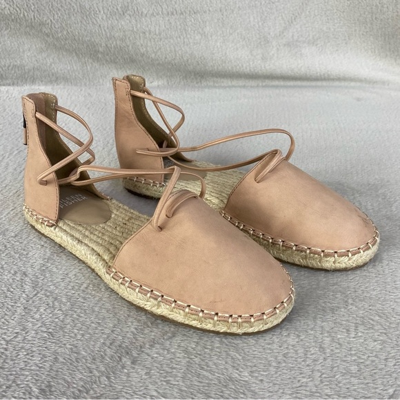 Eileen Fisher Shoes - Eileen Fisher D'Orsay Woman's Espadrille Flat Sandal Size 5.5 Tan Leather Zip